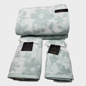 Alfred Sung Designer 6pc Wan Blue Floral Cotton Bath Towel Set 2Bath 2Hand 2Tip